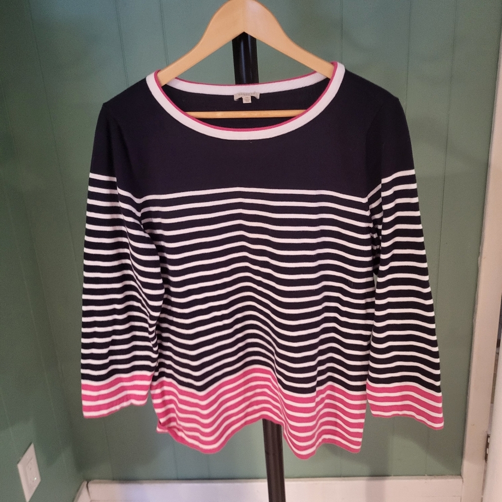 Black and Pink Strpes, XL, Talbot's, Relaxed Fit, Coastalcore, Casual Elegance